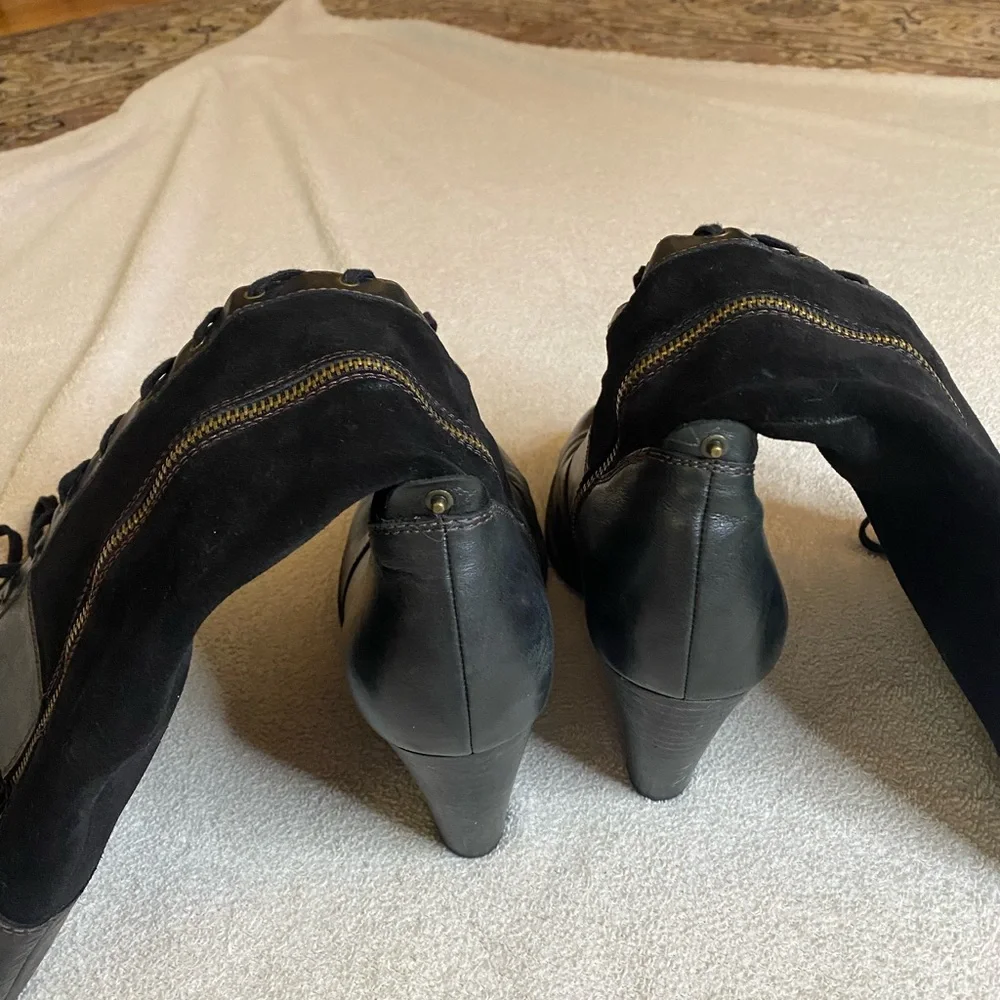 Indigo Black Lace Up Boots with Chunky Heel - Picture 3 of 8